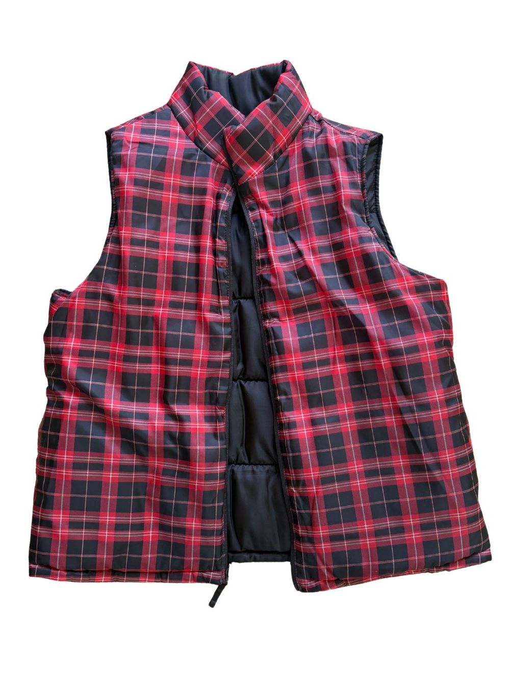 Women’s Red Plaid Reversible Puffer Vest
